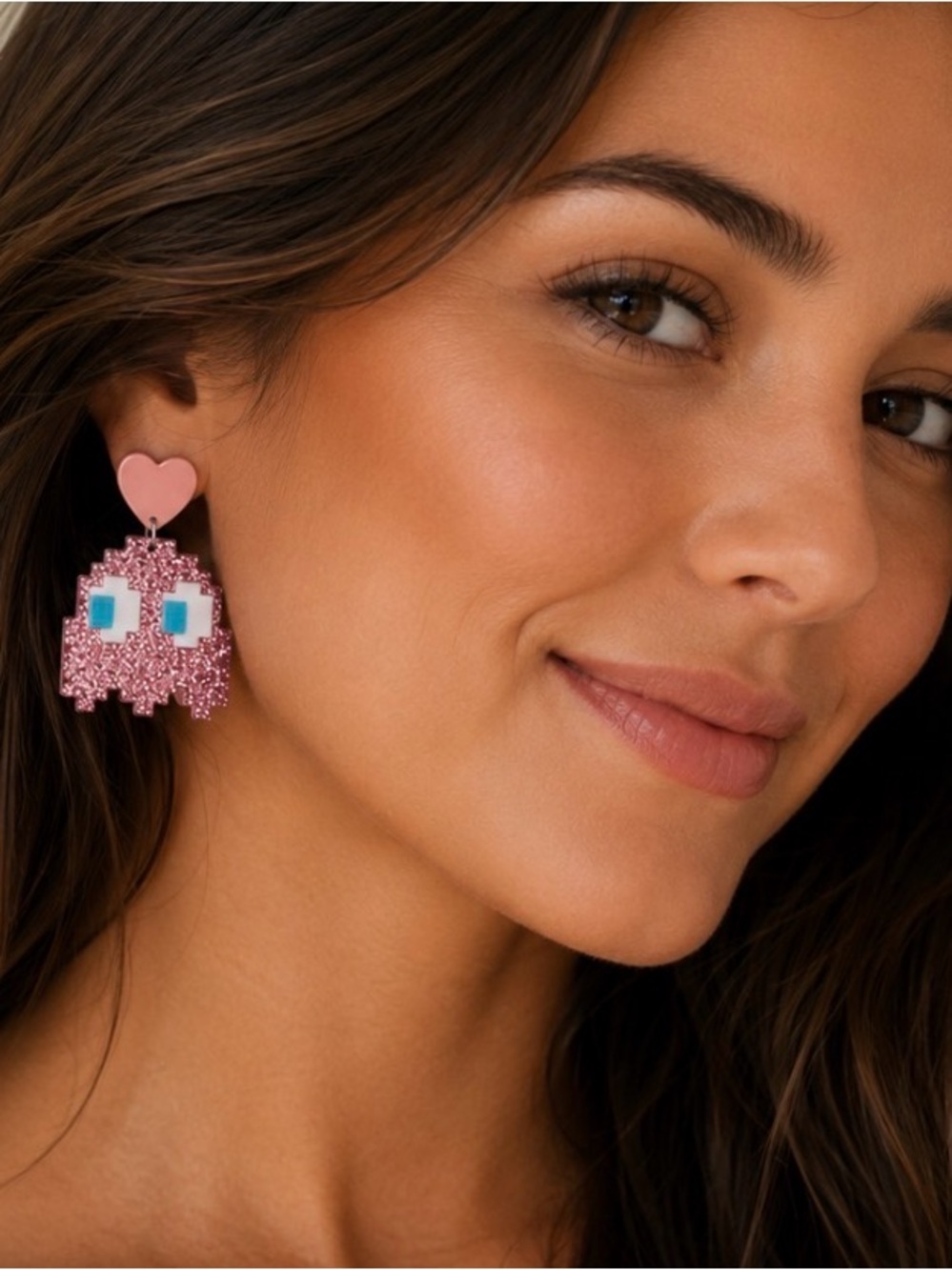 NEW Pac man inspired earrings, video game earrings, ghost earrings,Pink